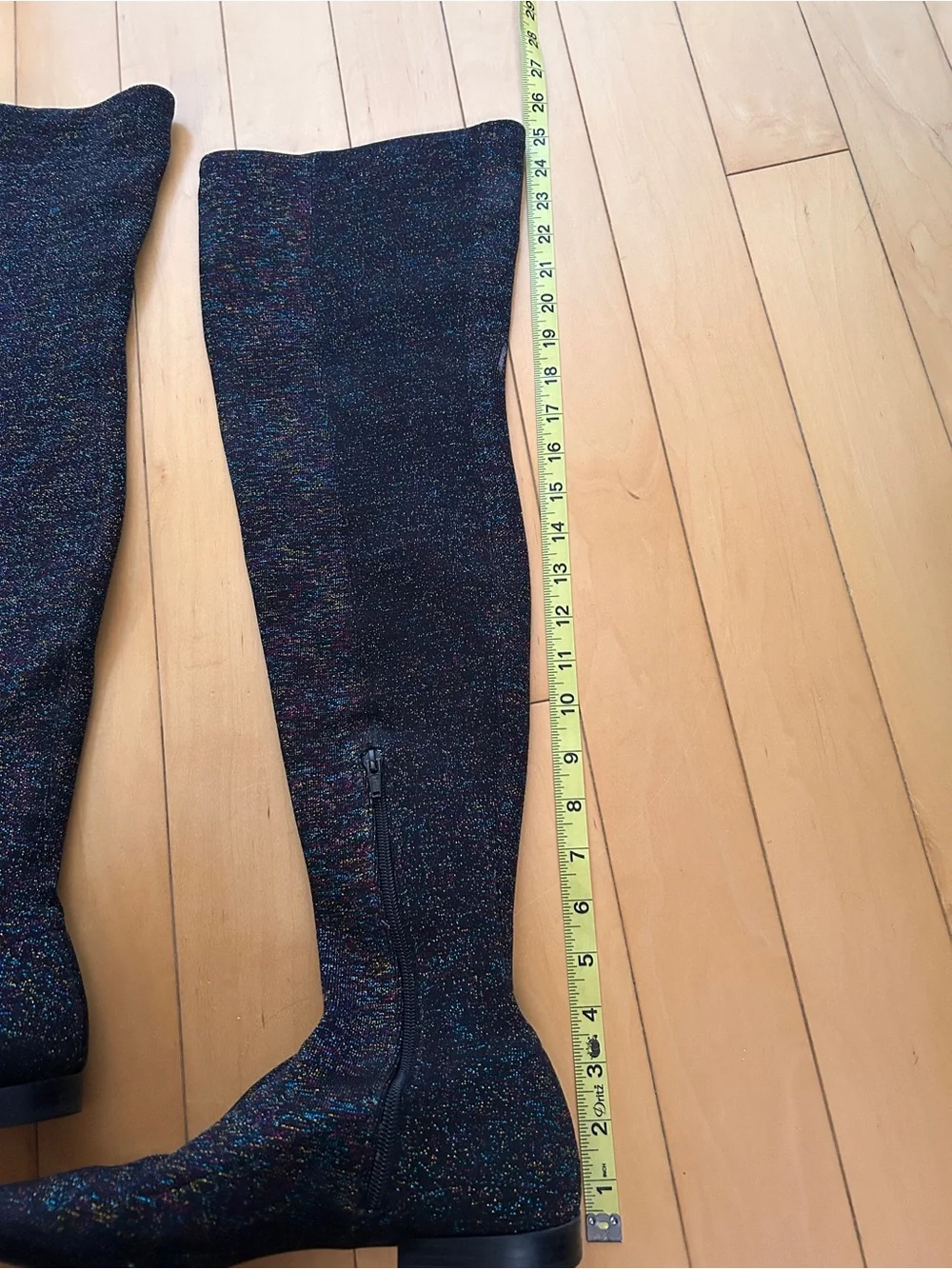 Zara Black Glitter Over-the-Knee Flat Boots